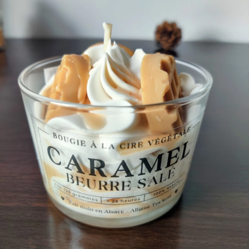 Bougie parfumée caramel beurre salé en cire de soja artisanale, ambiance gourmande cocooning