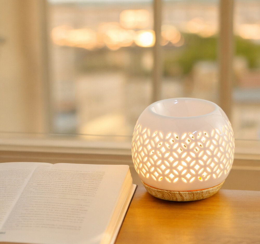 Brûle-parfum Qianbi céramique base bois amovible bougie chauffe-plat installation facile diffusion 50 ml