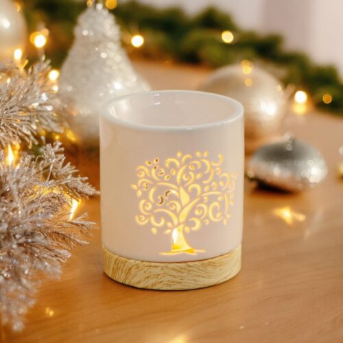 Brûle-parfum Life Tree céramique Noël arbre de vie blanc diffusion élixirs huiles essentielles ambiance festive
